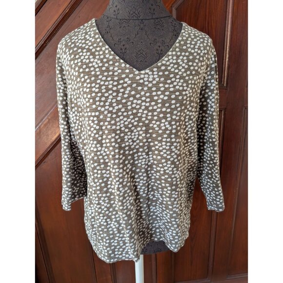 Chicos Womens V-Neck Polka Dot Print Top Size L 100% Cotton Lightweight 3/4 Slee - Picture 1 of 7